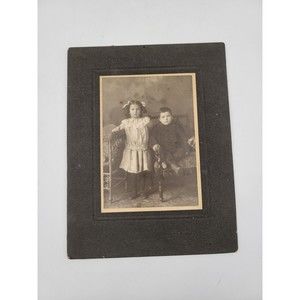 Antique Real Photo Cabinet Card Young Boy & Girl Siblings Children